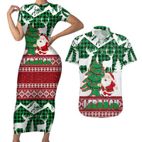 Lebanon Christmas Couples Matching Short Sleeve Bodycon Dress and Hawaiian Shirt with Santa Claus Reindeer Trees and Festive Knit Pattern - Wonder Print Shop