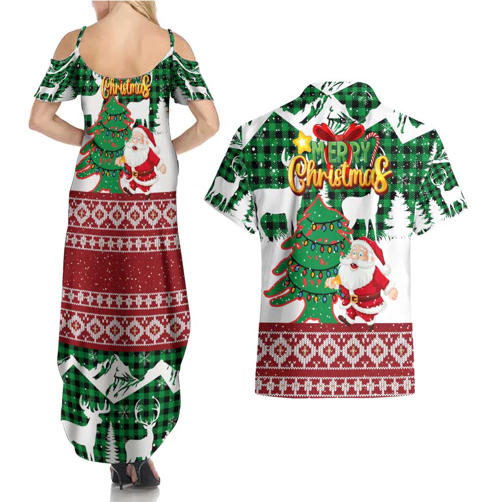 Lebanon Christmas Couples Matching Summer Maxi Dress and Hawaiian Shirt with Santa Claus Reindeer Trees and Festive Knit Pattern - Wonder Print Shop