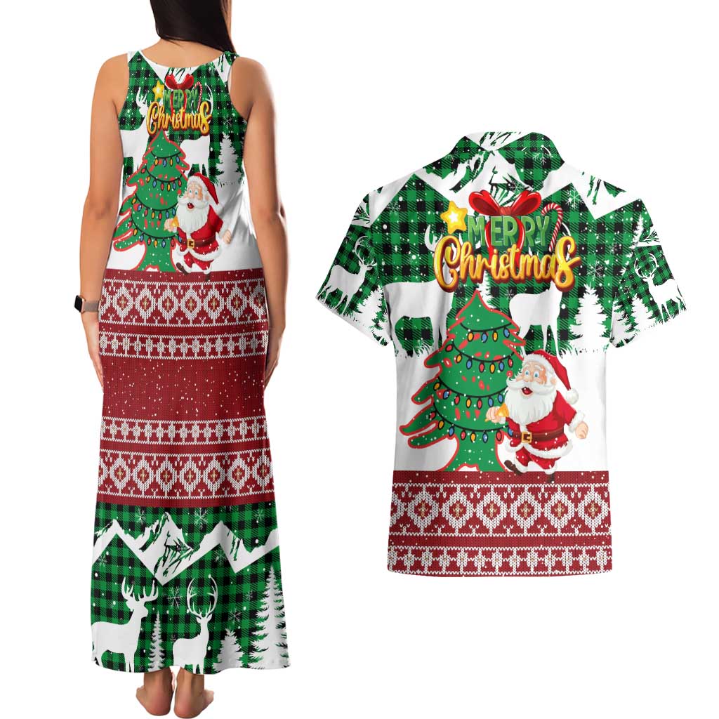 Lebanon Christmas Couples Matching Tank Maxi Dress and Hawaiian Shirt with Santa Claus Reindeer Trees and Festive Knit Pattern - Wonder Print Shop