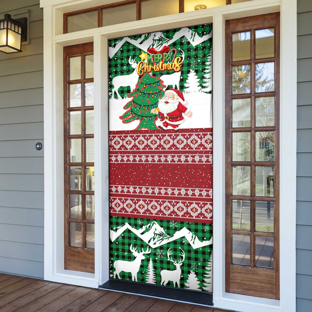 Lebanon Christmas Door Cover with Santa Claus Reindeer Trees and Festive Knit Pattern - Wonder Print Shop