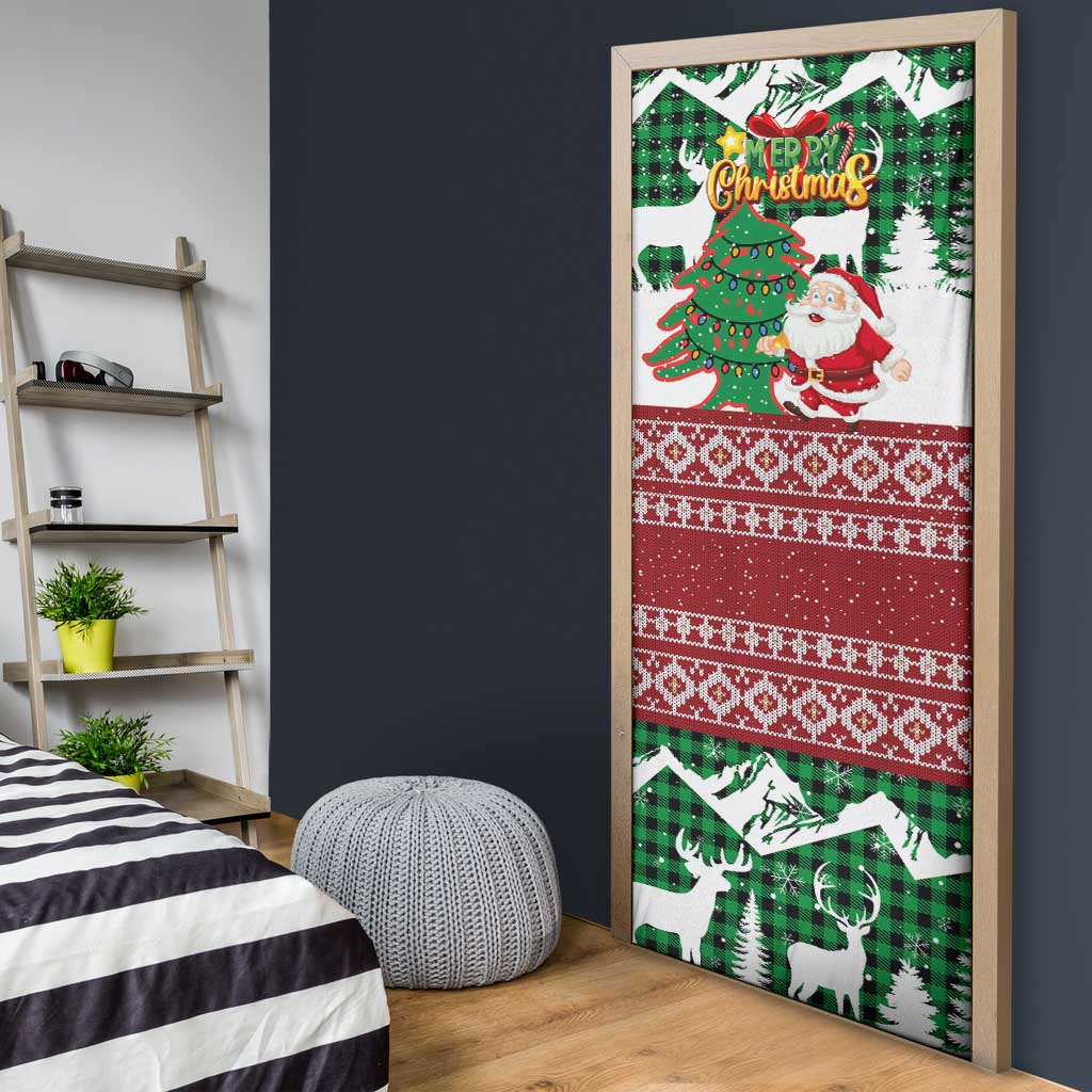 Lebanon Christmas Door Cover with Santa Claus Reindeer Trees and Festive Knit Pattern - Wonder Print Shop