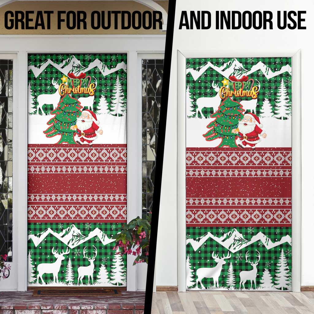 Lebanon Christmas Door Cover with Santa Claus Reindeer Trees and Festive Knit Pattern - Wonder Print Shop