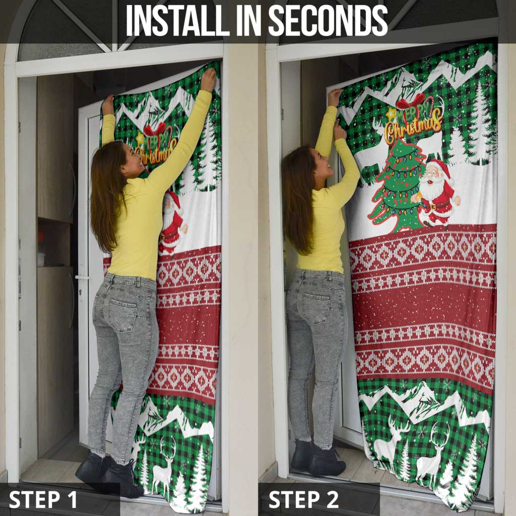 Lebanon Christmas Door Cover with Santa Claus Reindeer Trees and Festive Knit Pattern - Wonder Print Shop