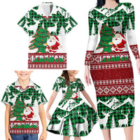 Lebanon Christmas Family Matching Long Sleeve Bodycon Dress and Hawaiian Shirt with Santa Claus Reindeer Trees and Festive Knit Pattern - Wonder Print Shop