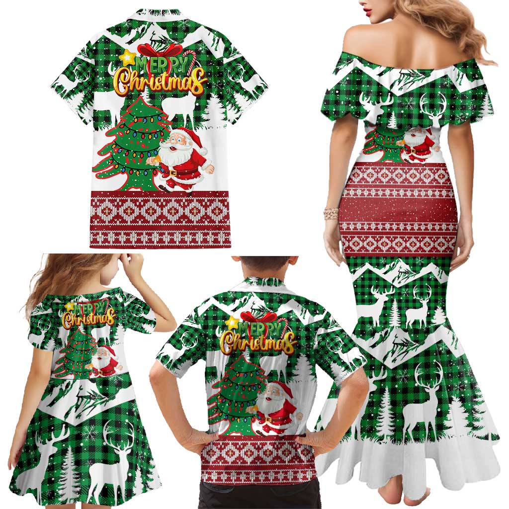Lebanon Christmas Family Matching Mermaid Dress and Hawaiian Shirt with Santa Claus Reindeer Trees and Festive Knit Pattern - Wonder Print Shop