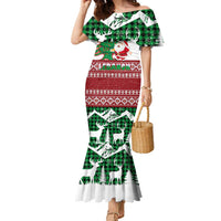 Lebanon Christmas Family Matching Mermaid Dress and Hawaiian Shirt with Santa Claus Reindeer Trees and Festive Knit Pattern - Wonder Print Shop