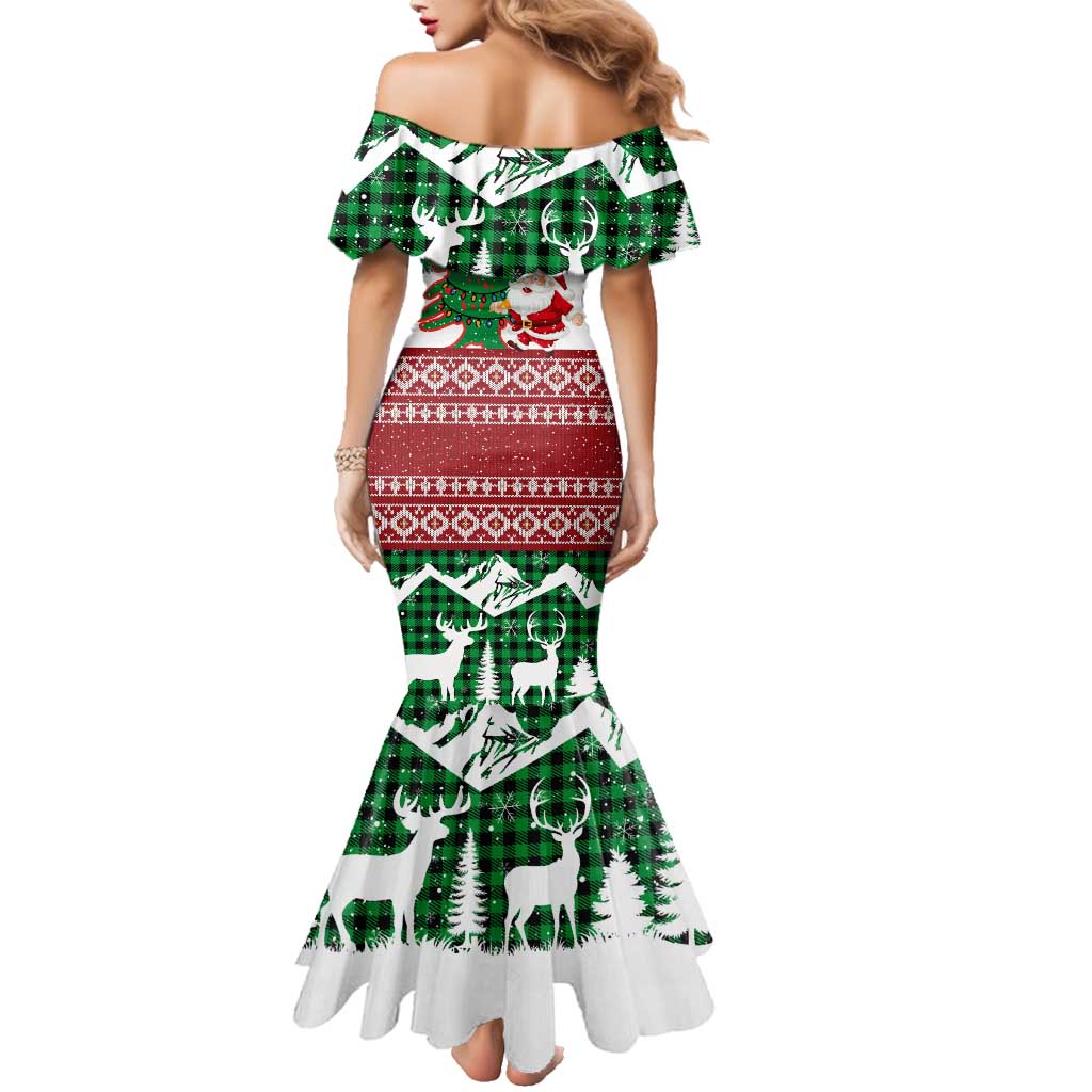 Lebanon Christmas Family Matching Mermaid Dress and Hawaiian Shirt with Santa Claus Reindeer Trees and Festive Knit Pattern - Wonder Print Shop