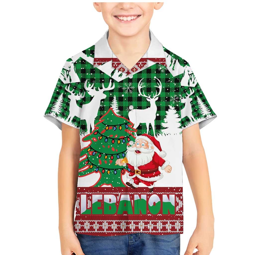 Lebanon Christmas Family Matching Mermaid Dress and Hawaiian Shirt with Santa Claus Reindeer Trees and Festive Knit Pattern - Wonder Print Shop