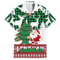 Lebanon Christmas Family Matching Off The Shoulder Long Sleeve Dress and Hawaiian Shirt with Santa Claus Reindeer Trees and Festive Knit Pattern - Wonder Print Shop