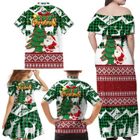 Lebanon Christmas Family Matching Off Shoulder Maxi Dress and Hawaiian Shirt with Santa Claus Reindeer Trees and Festive Knit Pattern - Wonder Print Shop