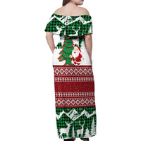 Lebanon Christmas Family Matching Off Shoulder Maxi Dress and Hawaiian Shirt with Santa Claus Reindeer Trees and Festive Knit Pattern - Wonder Print Shop