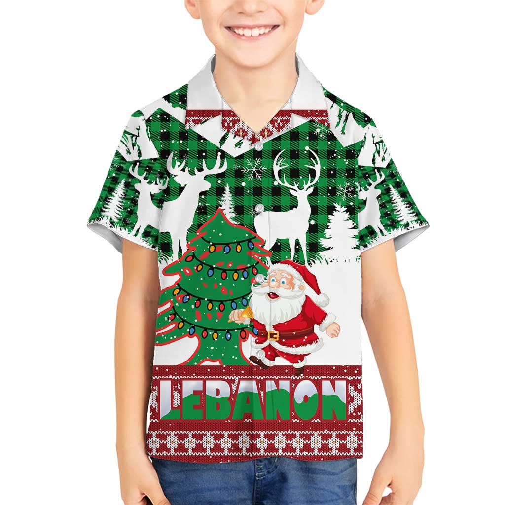 Lebanon Christmas Family Matching Off Shoulder Maxi Dress and Hawaiian Shirt with Santa Claus Reindeer Trees and Festive Knit Pattern - Wonder Print Shop