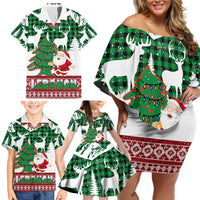Lebanon Christmas Family Matching Off Shoulder Short Dress and Hawaiian Shirt with Santa Claus Reindeer Trees and Festive Knit Pattern - Wonder Print Shop