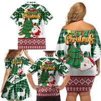 Lebanon Christmas Family Matching Off Shoulder Short Dress and Hawaiian Shirt with Santa Claus Reindeer Trees and Festive Knit Pattern - Wonder Print Shop