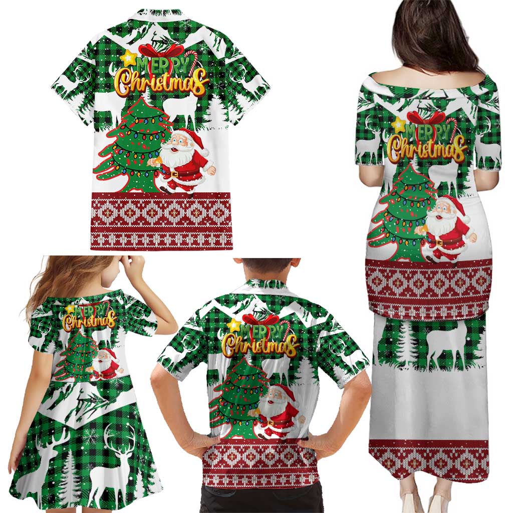 Lebanon Christmas Family Matching Puletasi and Hawaiian Shirt with Santa Claus Reindeer Trees and Festive Knit Pattern - Wonder Print Shop