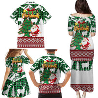 Lebanon Christmas Family Matching Puletasi and Hawaiian Shirt with Santa Claus Reindeer Trees and Festive Knit Pattern - Wonder Print Shop