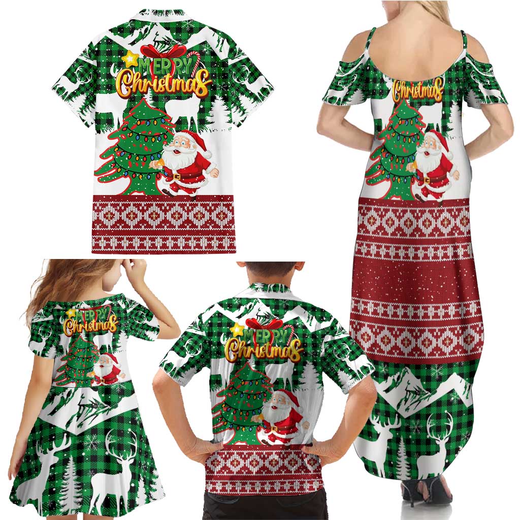 Lebanon Christmas Family Matching Summer Maxi Dress and Hawaiian Shirt with Santa Claus Reindeer Trees and Festive Knit Pattern - Wonder Print Shop