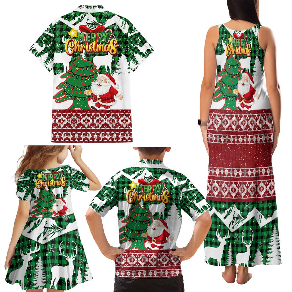 Lebanon Christmas Family Matching Tank Maxi Dress and Hawaiian Shirt with Santa Claus Reindeer Trees and Festive Knit Pattern - Wonder Print Shop