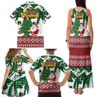 Lebanon Christmas Family Matching Tank Maxi Dress and Hawaiian Shirt with Santa Claus Reindeer Trees and Festive Knit Pattern - Wonder Print Shop