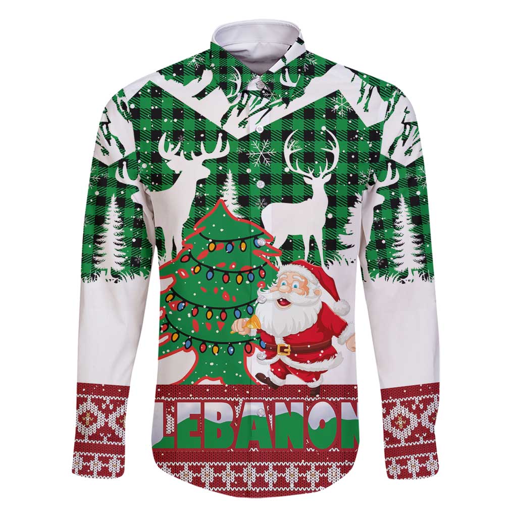 Lebanon Christmas Family Matching Tank Maxi Dress and Hawaiian Shirt with Santa Claus Reindeer Trees and Festive Knit Pattern - Wonder Print Shop