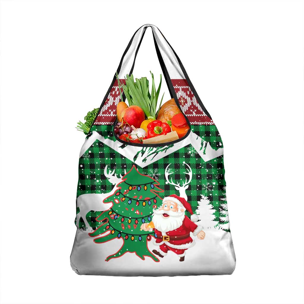 Lebanon Christmas Grocery Bag with Santa Claus Reindeer Trees and Festive Knit Pattern - Wonder Print Shop