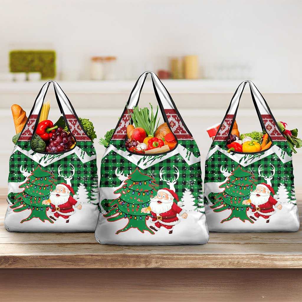 Lebanon Christmas Grocery Bag with Santa Claus Reindeer Trees and Festive Knit Pattern - Wonder Print Shop