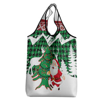 Lebanon Christmas Grocery Bag with Santa Claus Reindeer Trees and Festive Knit Pattern - Wonder Print Shop