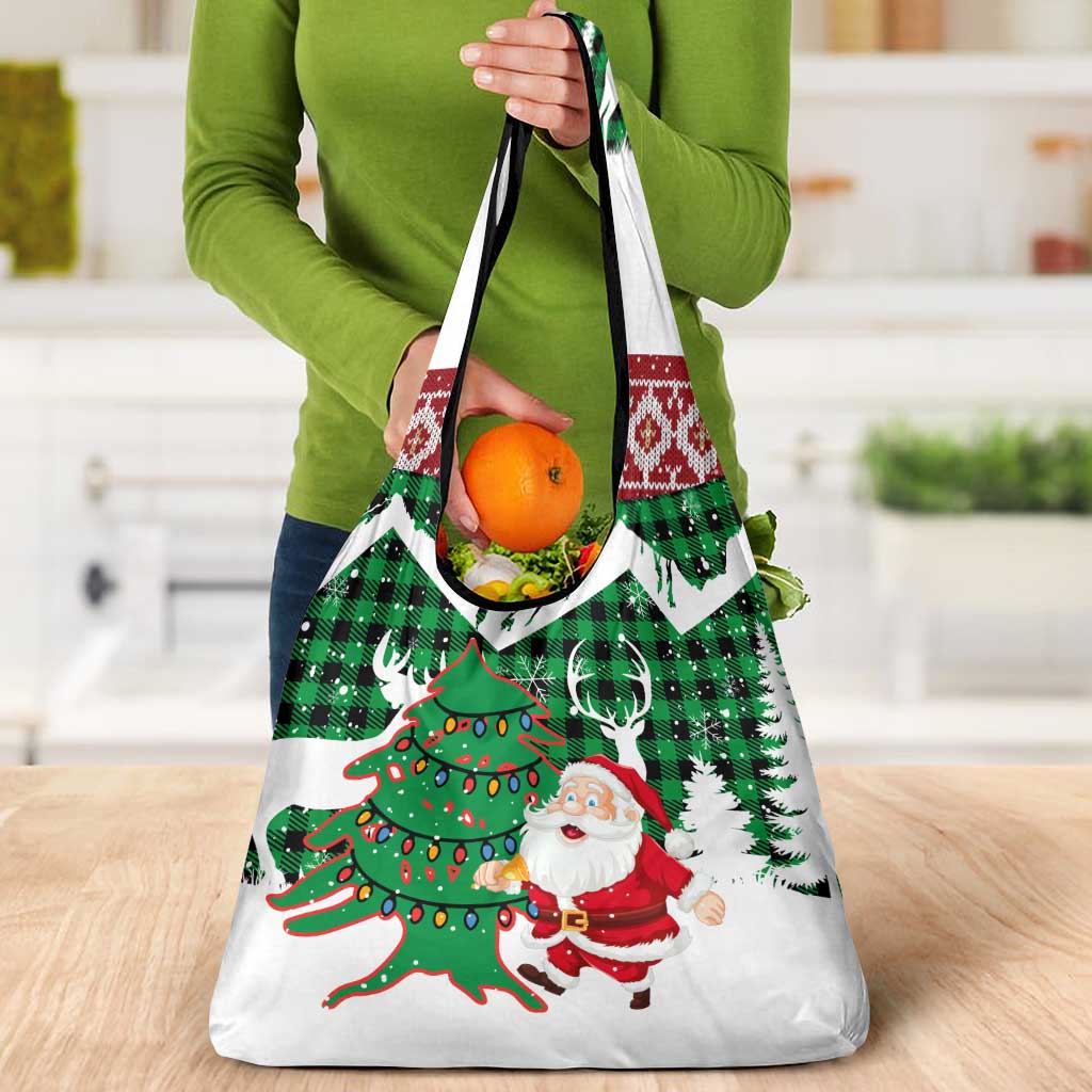 Lebanon Christmas Grocery Bag with Santa Claus Reindeer Trees and Festive Knit Pattern - Wonder Print Shop