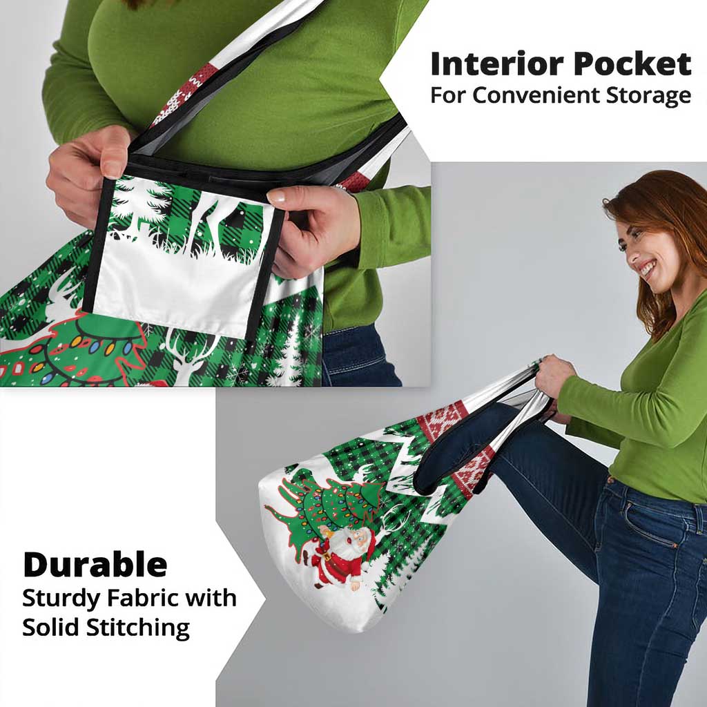 Lebanon Christmas Grocery Bag with Santa Claus Reindeer Trees and Festive Knit Pattern - Wonder Print Shop