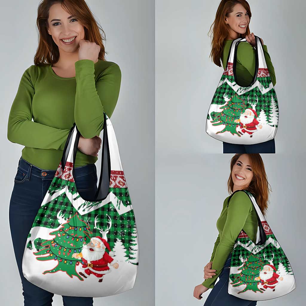 Lebanon Christmas Grocery Bag with Santa Claus Reindeer Trees and Festive Knit Pattern - Wonder Print Shop