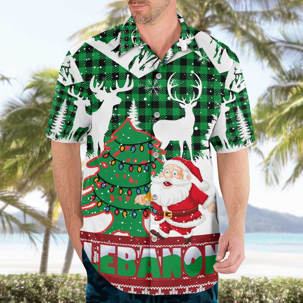 Lebanon Christmas Hawaiian Shirt with Santa Claus Reindeer Trees and Festive Knit Pattern - Wonder Print Shop