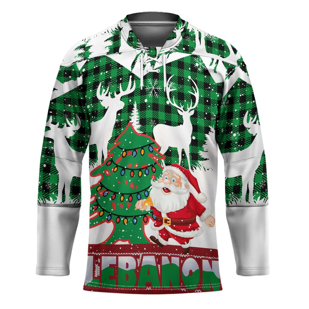 Lebanon Christmas Hockey Jersey with Santa Claus Reindeer Trees and Festive Knit Pattern - Wonder Print Shop