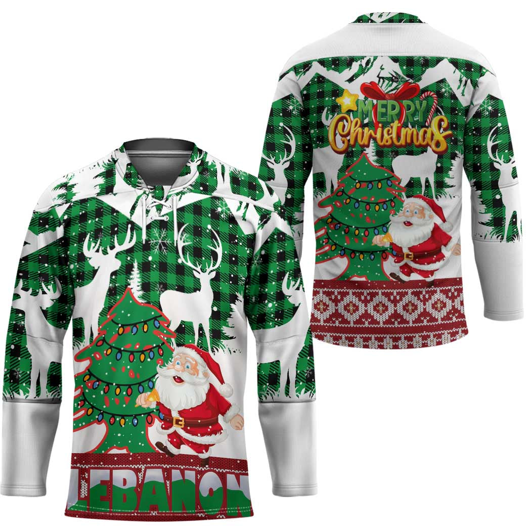Lebanon Christmas Hockey Jersey with Santa Claus Reindeer Trees and Festive Knit Pattern - Wonder Print Shop