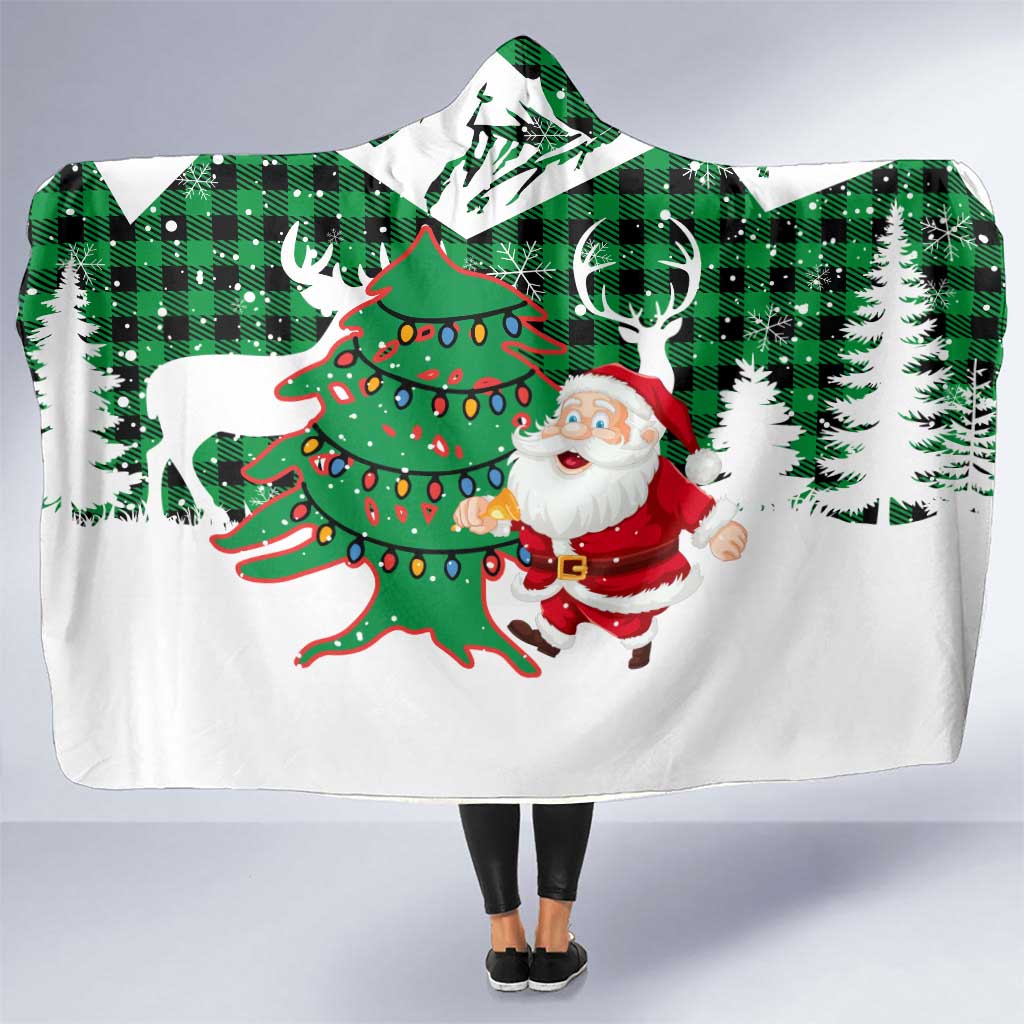 Lebanon Christmas Hooded Blanket with Santa Claus Reindeer Trees and Festive Knit Pattern - Wonder Print Shop