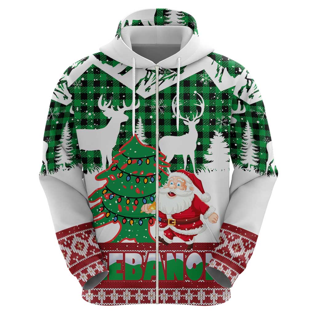 Lebanon Christmas Hoodie with Santa Claus Reindeer Trees and Festive Knit Pattern - Wonder Print Shop