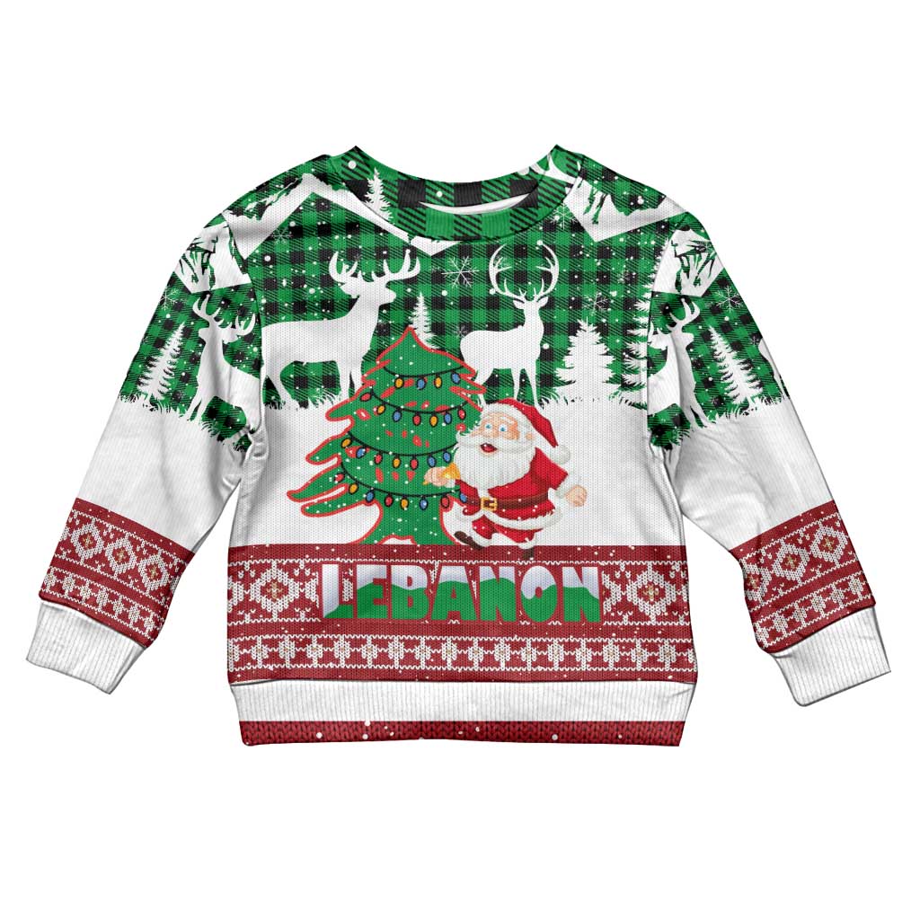 Lebanon Christmas Kid Ugly Christmas Sweater with Santa Claus Reindeer Trees and Festive Knit Pattern - Wonder Print Shop