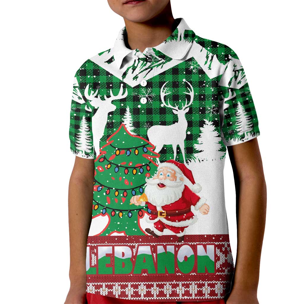 Lebanon Christmas Kid Polo Shirt with Santa Claus Reindeer Trees and Festive Knit Pattern - Wonder Print Shop