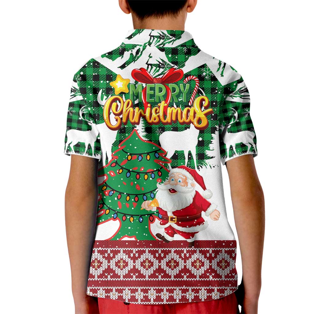 Lebanon Christmas Kid Polo Shirt with Santa Claus Reindeer Trees and Festive Knit Pattern - Wonder Print Shop