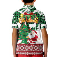 Lebanon Christmas Kid Polo Shirt with Santa Claus Reindeer Trees and Festive Knit Pattern - Wonder Print Shop