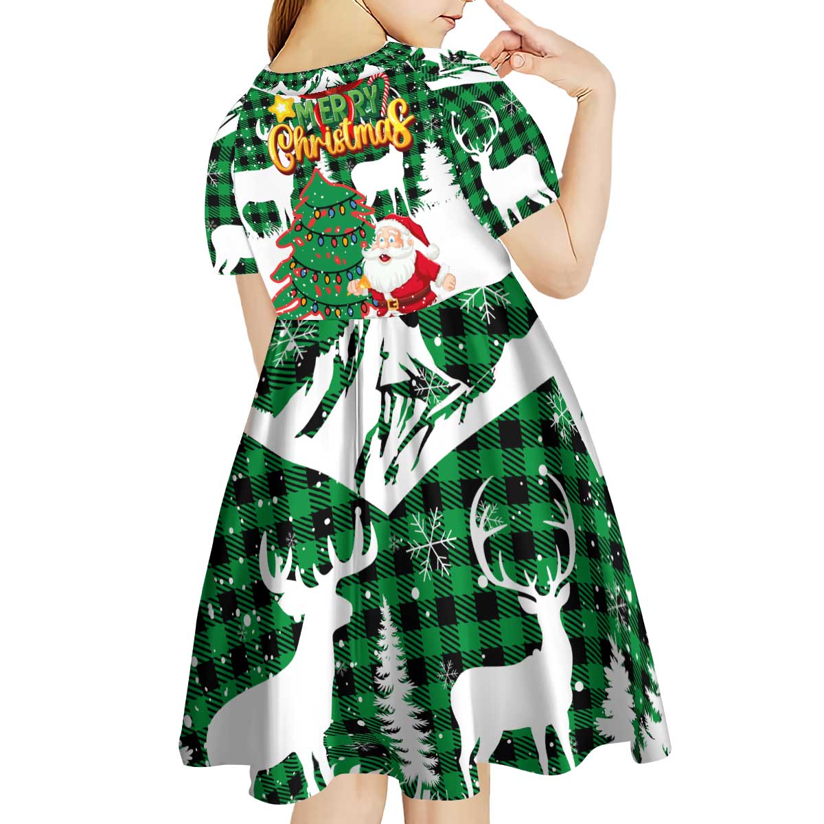 Lebanon Christmas Kid Short Sleeve Dress with Santa Claus Reindeer Trees and Festive Knit Pattern - Wonder Print Shop