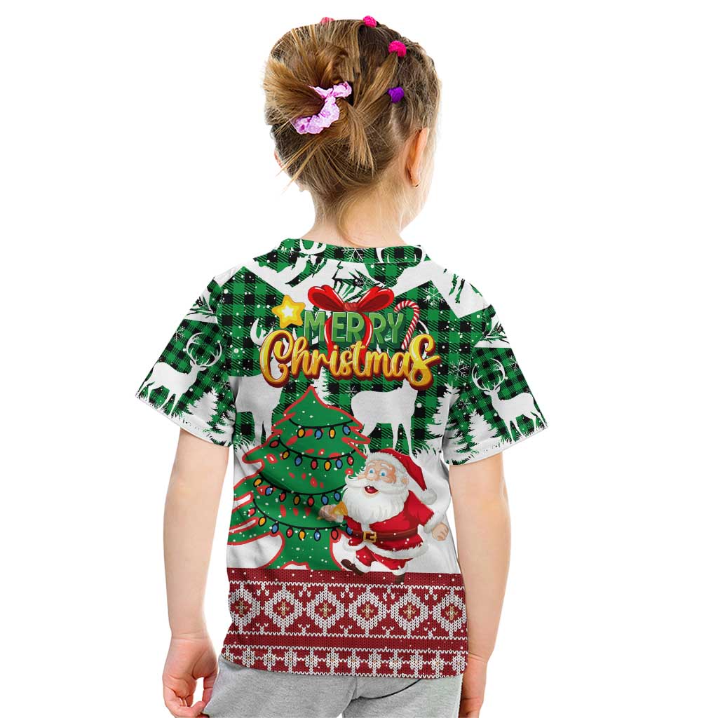 Lebanon Christmas Kid T Shirt with Santa Claus Reindeer Trees and Festive Knit Pattern - Wonder Print Shop
