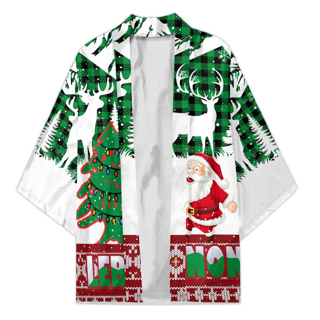 Lebanon Christmas Kimono with Santa Claus Reindeer Trees and Festive Knit Pattern - Wonder Print Shop