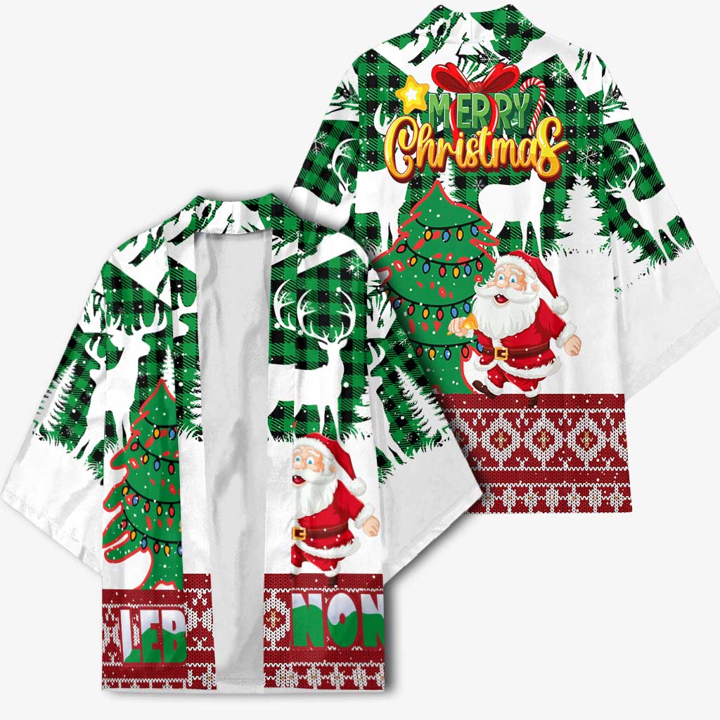 Lebanon Christmas Kimono with Santa Claus Reindeer Trees and Festive Knit Pattern - Wonder Print Shop
