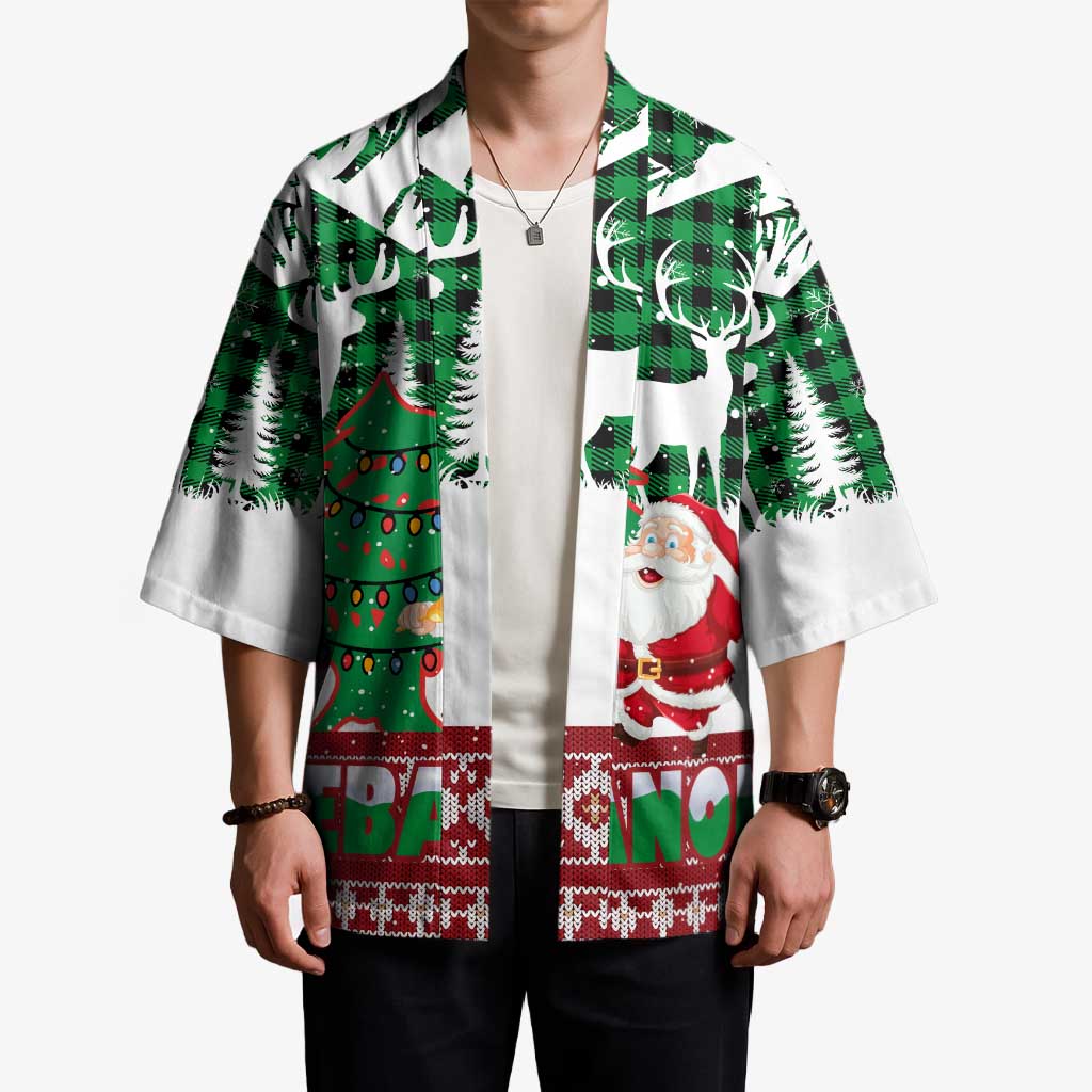 Lebanon Christmas Kimono with Santa Claus Reindeer Trees and Festive Knit Pattern - Wonder Print Shop