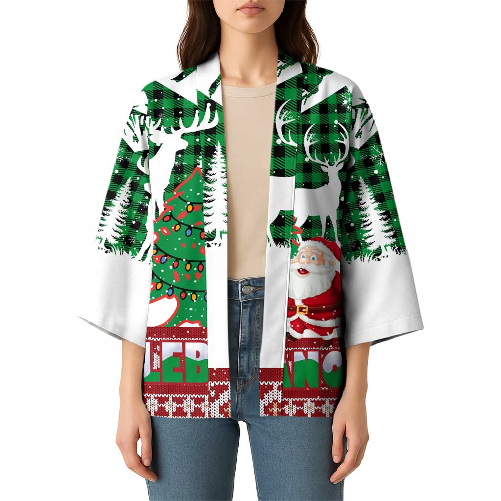 Lebanon Christmas Kimono with Santa Claus Reindeer Trees and Festive Knit Pattern - Wonder Print Shop