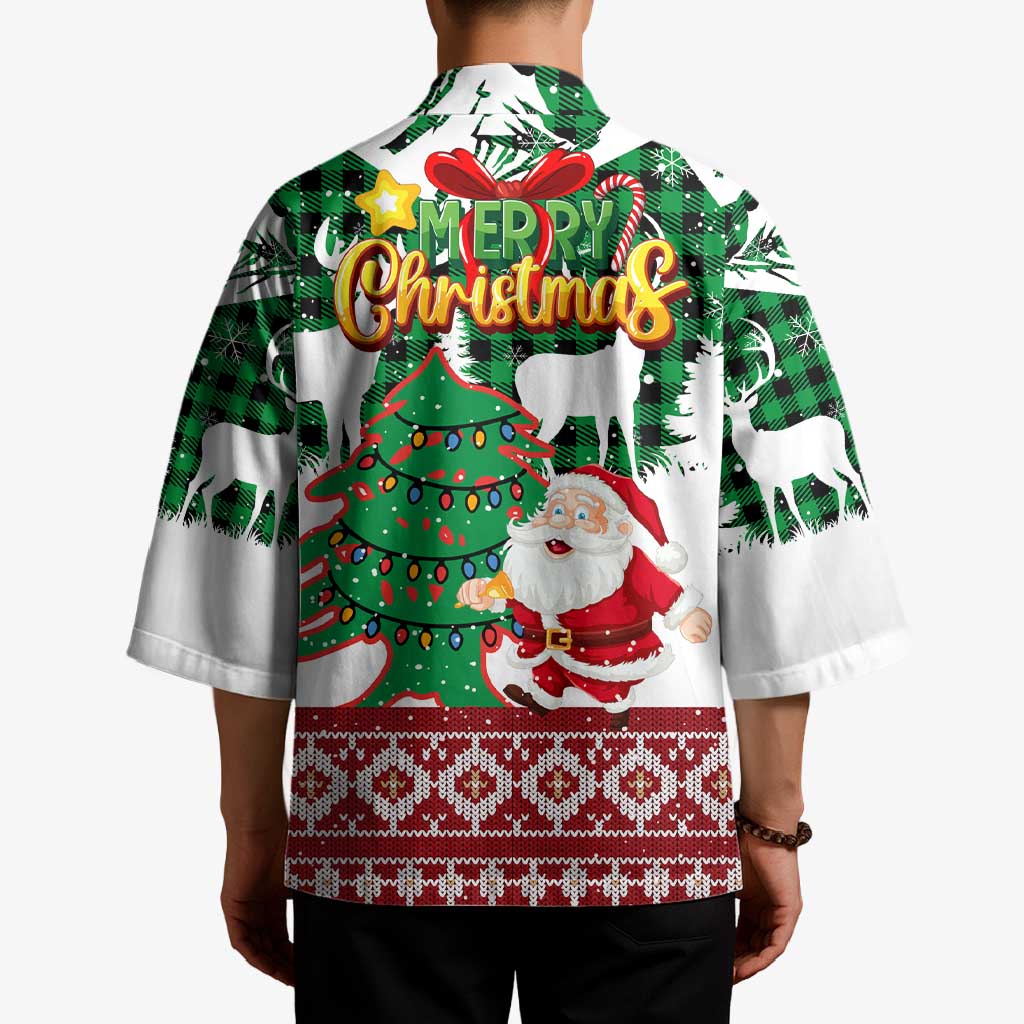 Lebanon Christmas Kimono with Santa Claus Reindeer Trees and Festive Knit Pattern - Wonder Print Shop