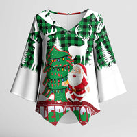 Lebanon Christmas Kimono Sleeve Blouse with Santa Claus Reindeer Trees and Festive Knit Pattern - Wonder Print Shop