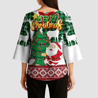Lebanon Christmas Kimono Sleeve Blouse with Santa Claus Reindeer Trees and Festive Knit Pattern - Wonder Print Shop