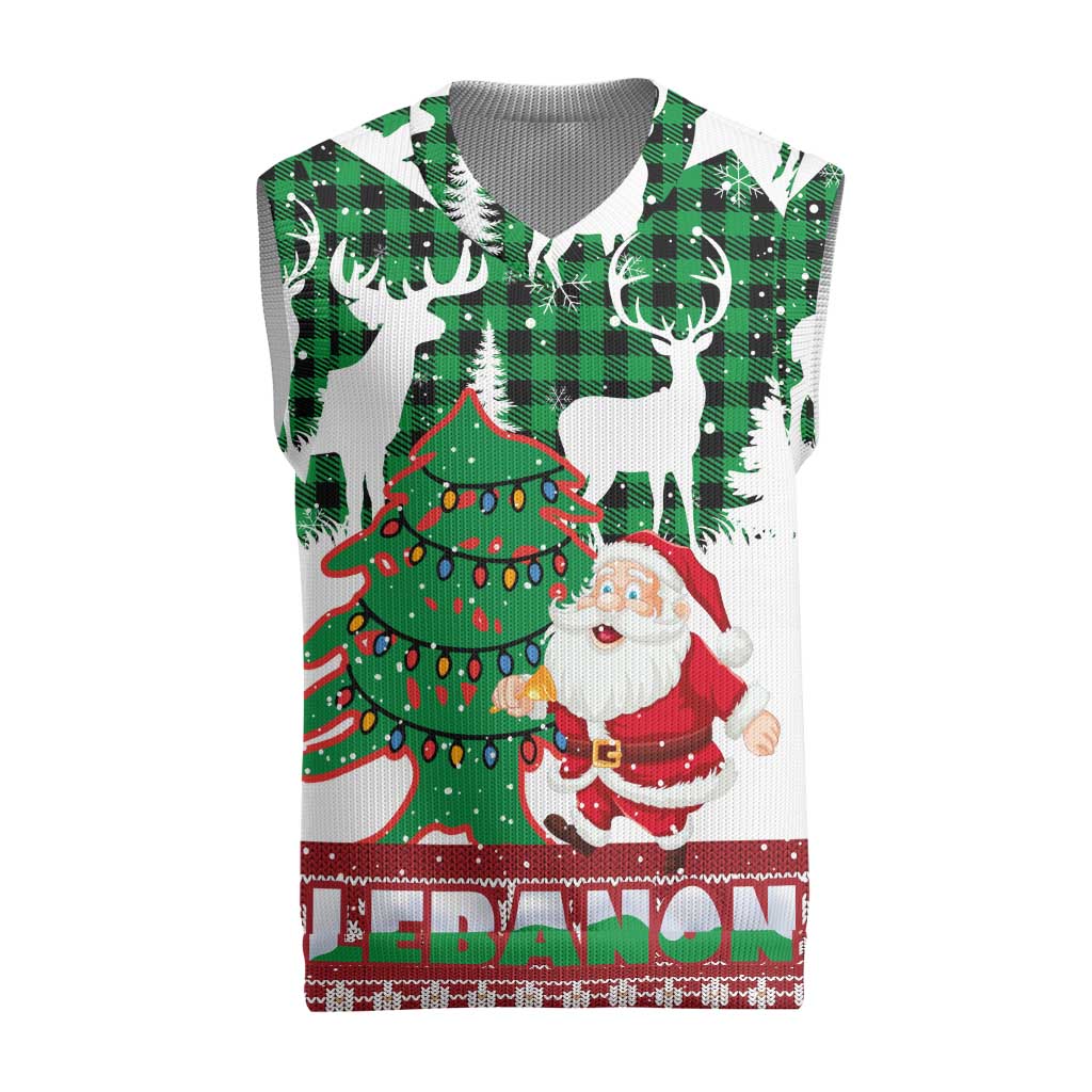 Lebanon Christmas Knitted V-Neck Vest with Santa Claus Reindeer Trees and Festive Knit Pattern - Wonder Print Shop