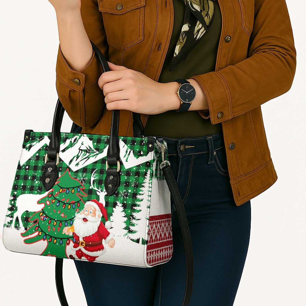 Lebanon Christmas Leather Bag with Santa Claus Reindeer Trees and Festive Knit Pattern - Wonder Print Shop